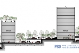 青岛滨海大道地块停车剖面示意图PSD下载 to 景观80+