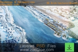 PSD湿地公园-滨江湿地-冬天雪景表现效果图 to 景观80+